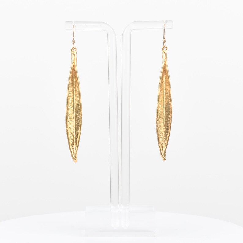 Modernist Gold-Tone Leaf Drop Dangle Earrings, Vintage Metropolitan Museum Of Art Jewelry, 3.125 L image 3