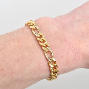 Solid 18K Diamond Figaro Bracelet In Yellow Gold, Modernist Gold Link Bracelet, Estate Jewelry, 7 L image 5