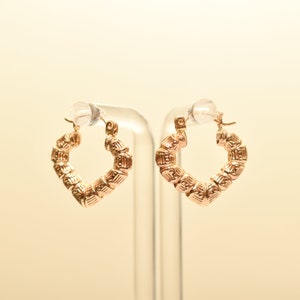 14K Textured Heart-Shaped Hoops In Yellow Gold, Cute Small Gold V-Shaped Earrings, Valentines Day Gift image 4