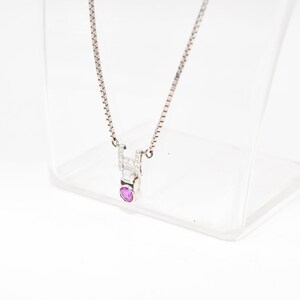 Italian 14K White Gold Pink Sapphire Diamond Pendant Necklace, 2mm Box Chain, Estate Jewelry, 18.5 L image 5