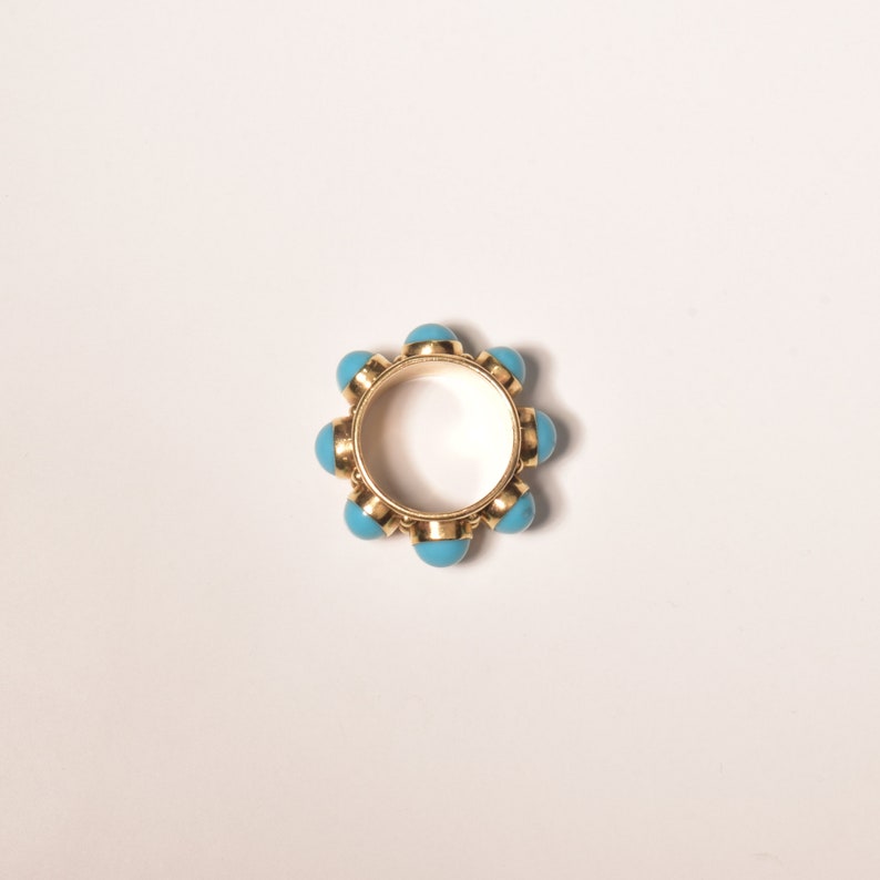 Etruskische stijl 14K turquoise cabochon sigarenband ring, statement ring, landgoed sieraden, maat 6 3/4 US afbeelding 9