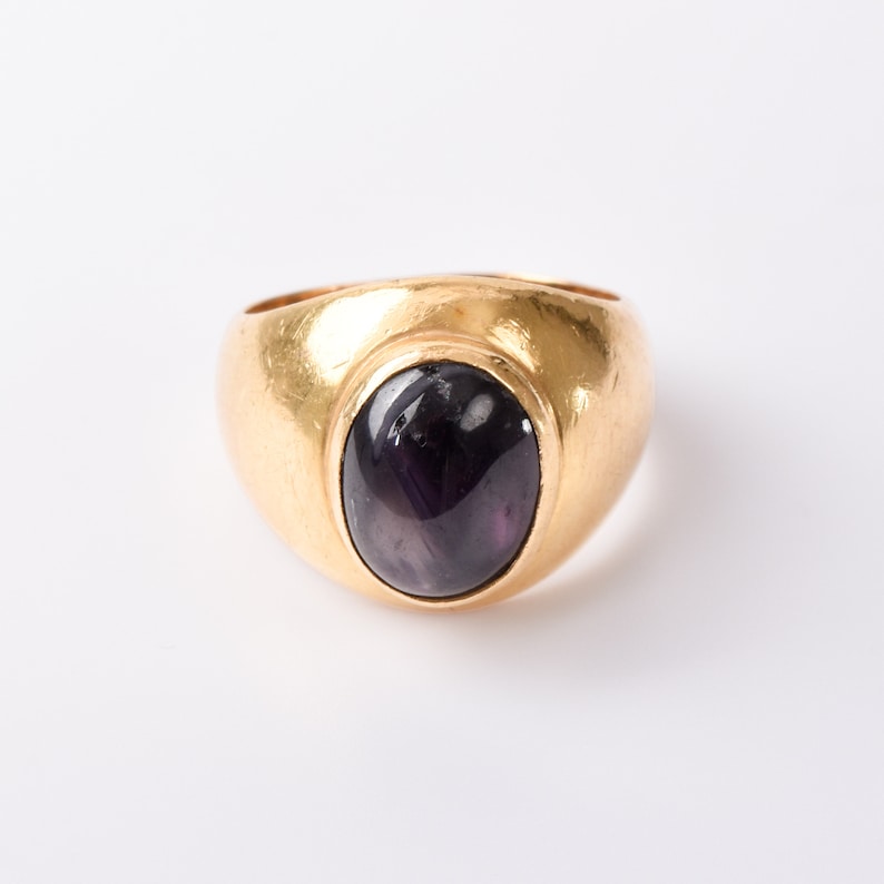 Black Star Sapphire Ring In 18K Yellow Gold, Solid Gold Cab Ring, Estate Jewelry, Size 5 3/4 US image 5