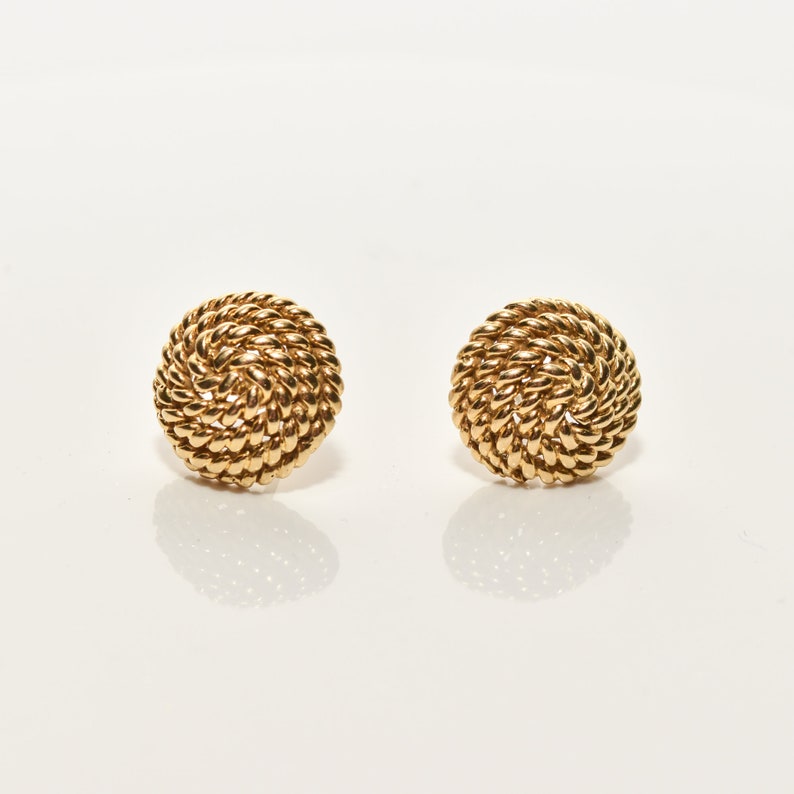 Tiffany & Co Schlumberger 18K Woven Button Stud Earrings, Coiled Rope Earrings, Estate Jewelry, 14.5mm image 1