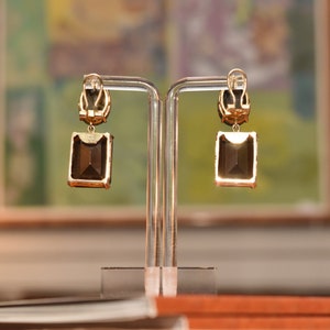 Labradorite & Smoky Quartz Dangle Earrings, Gilt Bronze/Sterling Silver Omega Backs, Gemstone Jewelry, 40mm image 10