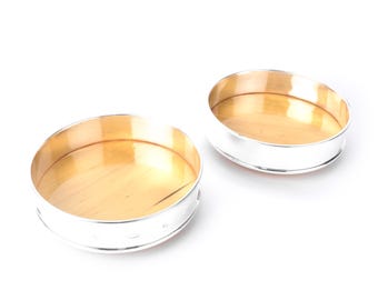 Posavasos/bandeja de vino vintage de Carrs of Sheffield, de plata esterlina y madera.