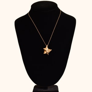 14K Gold Star Pendant Necklace, Asymmetric 5-Pointed Star, 1mm Cable Chain, Christmas Gift, 18.5 L image 2