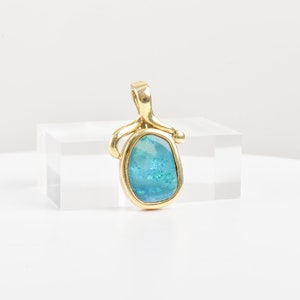 Boulder Opal Pendant Set In 14K Yellow Gold, Natural Gemstone Pendant, Estate Jewelry, 27mm image 2