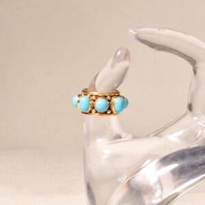 Etruskische stijl 14K turquoise cabochon sigarenband ring, statement ring, landgoed sieraden, maat 6 3/4 US afbeelding 6