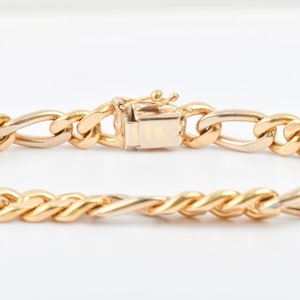 Solid 18K Diamond Figaro Bracelet In Yellow Gold, Modernist Gold Link Bracelet, Estate Jewelry, 7 L image 9