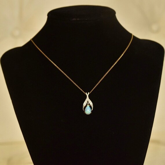 Diamond Encrusted 14K Opal Teardrop Pendant Neckl… - image 2