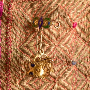 Topazio Gilt Silver Filigree Enamel Teapot Charm Brooch Pin, Colorful Floral Motifs, Estate Jewelry, 34mm image 8