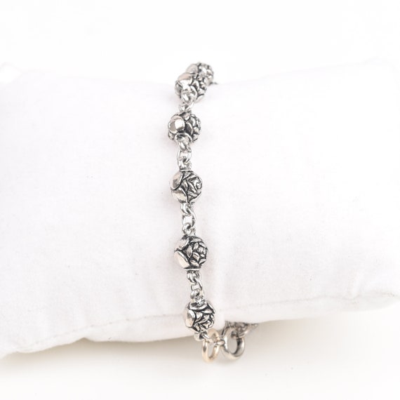 Art Nouveau Revival Rose Link Bracelet, Silver-Pl… - image 5