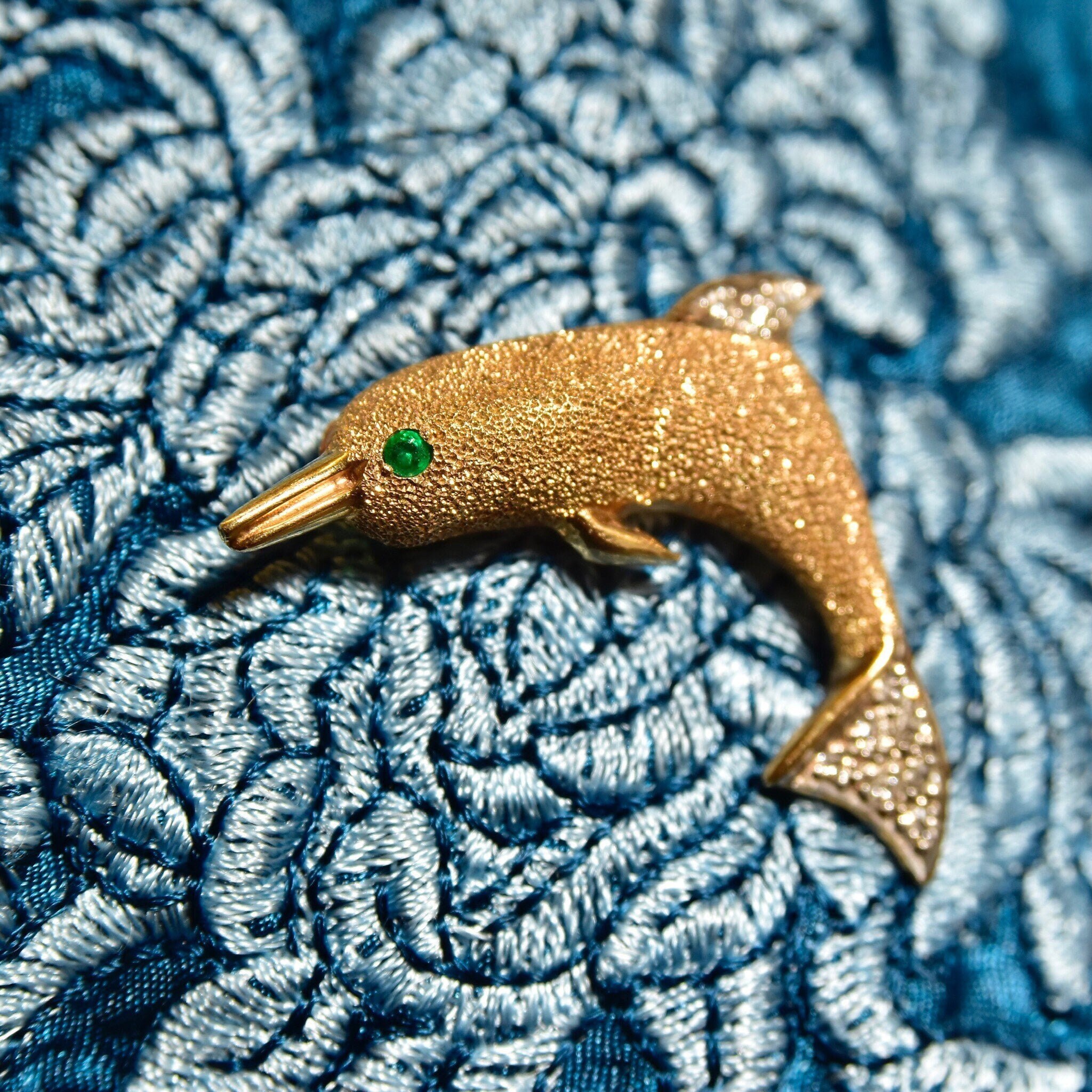 Broche Rétro Dauphin En Or Et émail Avec Cristaux – Style Vintage, Pierre Solitaire