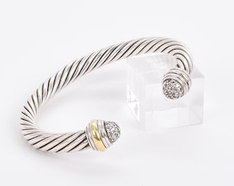 Vintage David Yurman Cable Bracelet: Sterling Silver, 18K Gold, Pavé Diamond