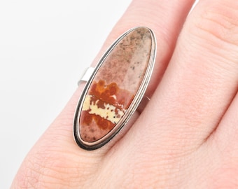 Rosetta Jasper Gemstone Ring Set In Sterling Silver, StuArt Sterling, Artisan Jewelry, Size 4 3/4 US