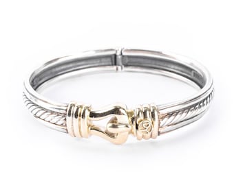 Pulseira vintage David Yurman em prata de lei e ouro 14K com fivela, 16,5 cm (6 1/2 pol.)