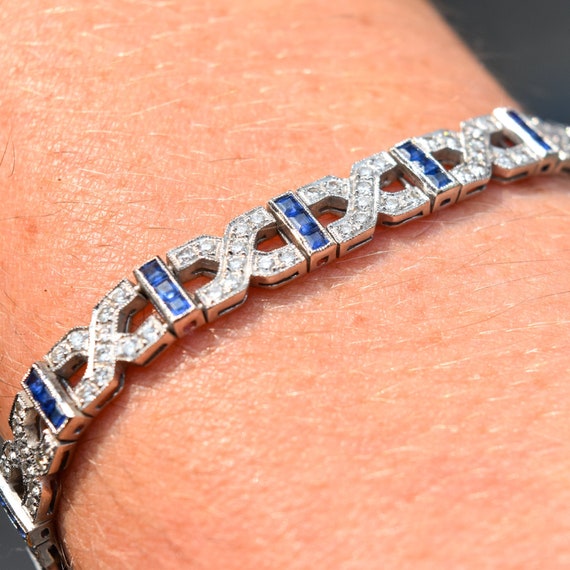 18K White Gold Diamond Sapphire Infinity Link Bra… - image 7