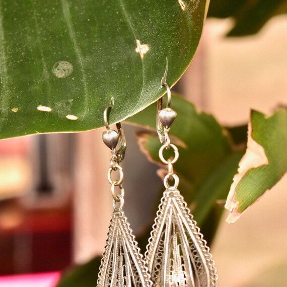 Sterling Silver Filigree Chandelier w/ Crystal Accents Earrings Sterling Silver Filigree Chandelier w/ Crystal Accents Earrings