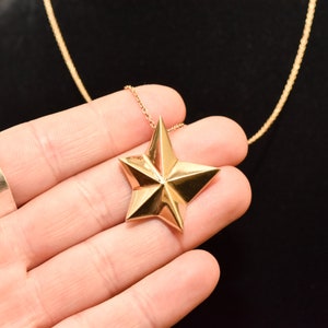 14K Gold Star Pendant Necklace, Asymmetric 5-Pointed Star, 1mm Cable Chain, Christmas Gift, 18.5 L image 6