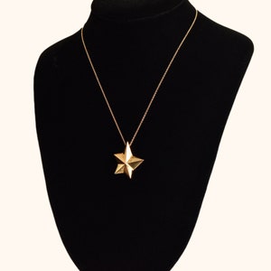 14K Gold Star Pendant Necklace, Asymmetric 5-Pointed Star, 1mm Cable Chain, Christmas Gift, 18.5 L image 7
