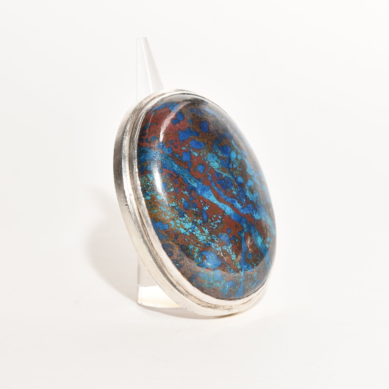 Huge Sterling Silver Cabochon Statement Ring, Chunky Blue Matrix Gemstone, Size 7 3/4 US image 1