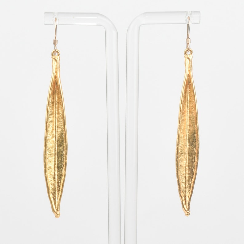 Modernist Gold-Tone Leaf Drop Dangle Earrings, Vintage Metropolitan Museum Of Art Jewelry, 3.125 L image 2