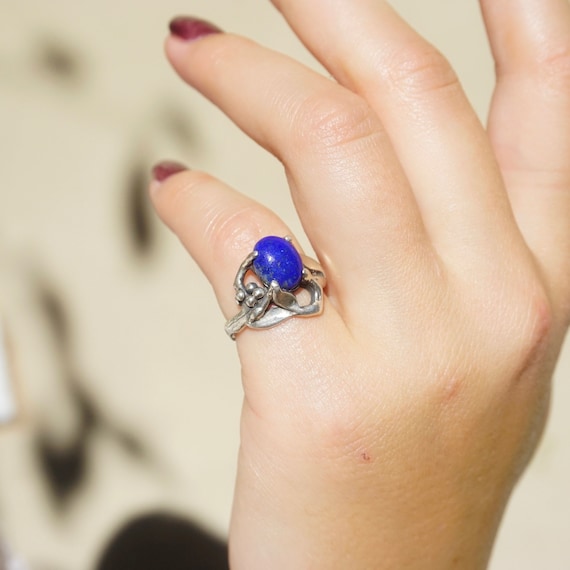 Vintage Lapis Lazuli and Sterling Silver Ring, Mod