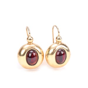 Vintage 14K Gold Garnet Cabochon Drop Earrings - Italian Design