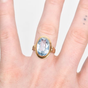 Aquamarine Cocktail Ring In 8K Yellow Gold, Statement Ring, Estate Jewelry, Size 6 US image 3
