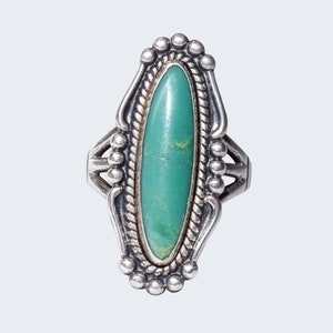 Native American Sterling Silver Turquoise Marquise Ring, Southwestern Jewelry, Size 8 US image 4