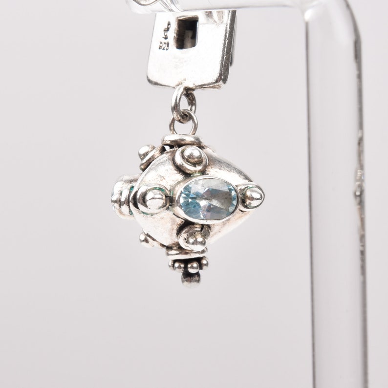 Bali-Style Sterling Silver Blue Topaz Earrings, Small Chunky Pierced Dangle Earrings, 1.25 L image 4