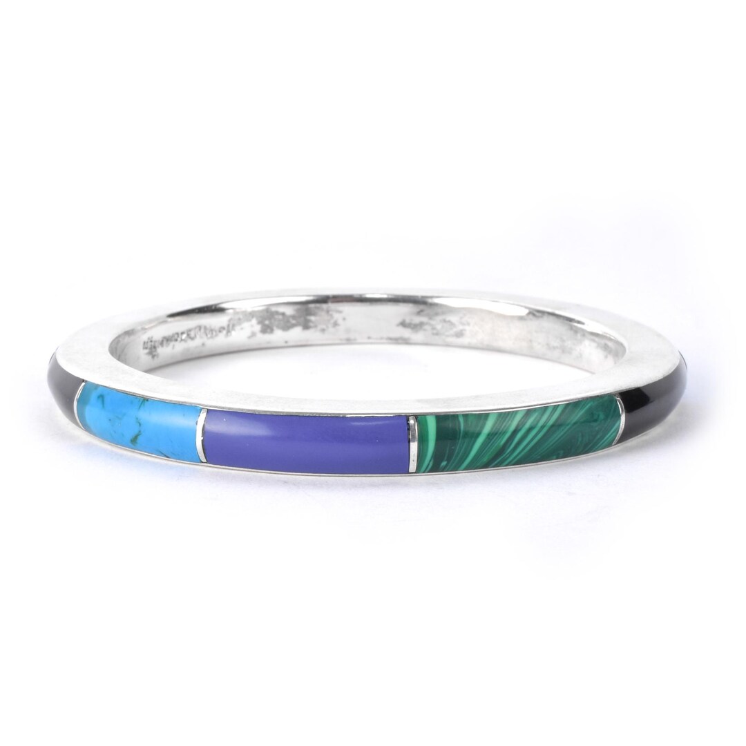 Buy Vintage Taxco Sterling Silver Multi-gemstone Inlay Bangle
