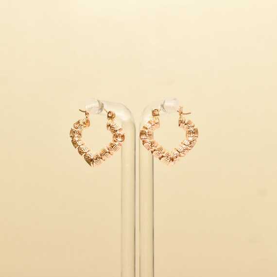 14K Textured Heart-Shaped Hoops In Yellow Gold, C… - image 2