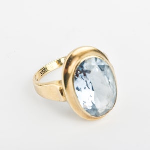 Aquamarine Cocktail Ring In 8K Yellow Gold, Statement Ring, Estate Jewelry, Size 6 US image 10