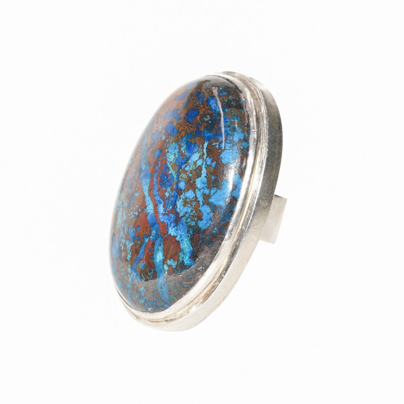 Huge Sterling Silver Cabochon Statement Ring, Chunky Blue Matrix Gemstone, Size 7 3/4 US image 4
