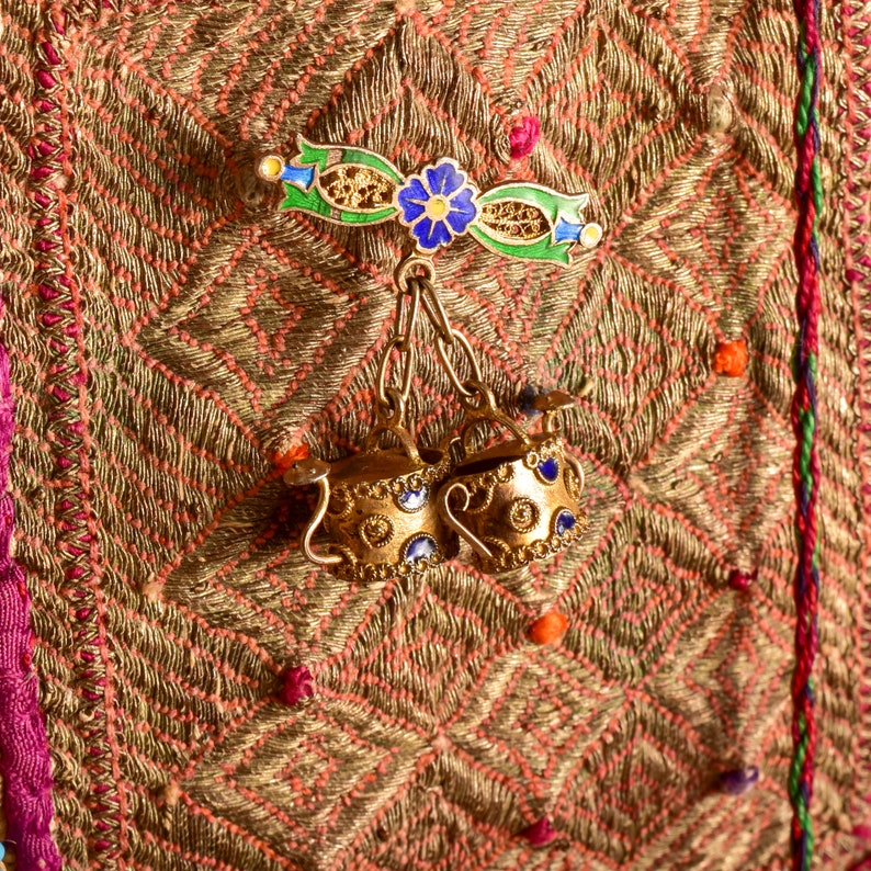 Topazio Gilt Silver Filigree Enamel Teapot Charm Brooch Pin, Colorful Floral Motifs, Estate Jewelry, 34mm image 4