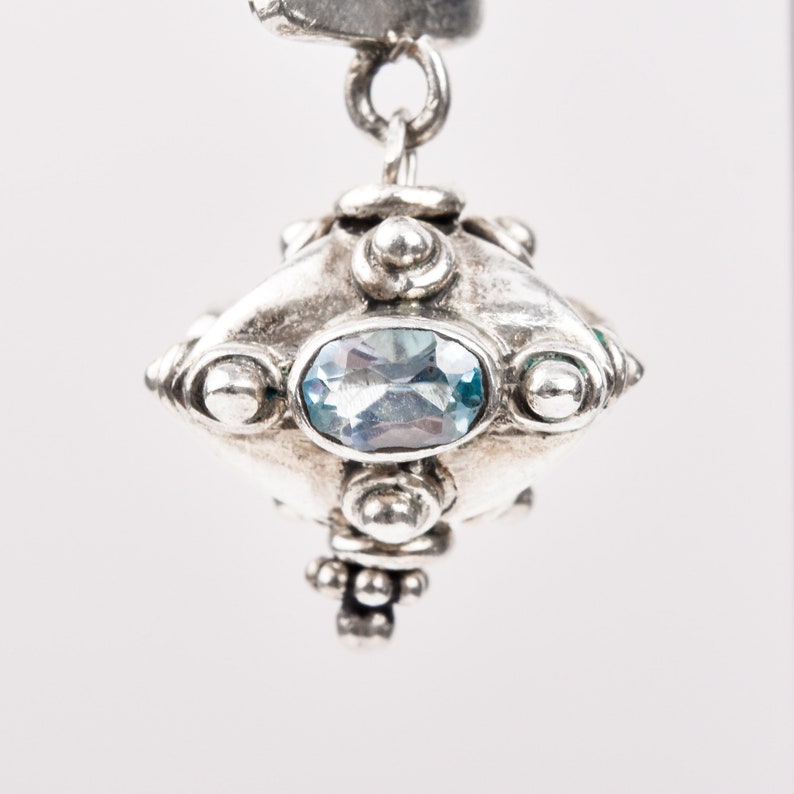 Bali-Style Sterling Silver Blue Topaz Earrings, Small Chunky Pierced Dangle Earrings, 1.25 L image 7