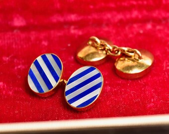 English 18k Striped Gemstone Cuff Links In Lapis Lazuli Etsy
