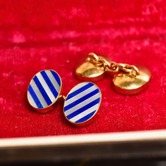 Vintage English 18kt Lapis Lazuli Mother Of Pearl Striped Etsy