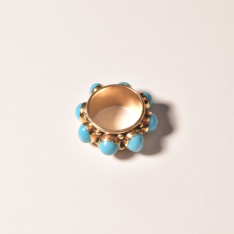 Etruskische stijl 14K turquoise cabochon sigarenband ring, statement ring, landgoed sieraden, maat 6 3/4 US afbeelding 7