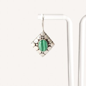 Modernist Sterling Silver Malachite Dangle Earrings, Cute Gemstone Earrings, 1.5 L image 5