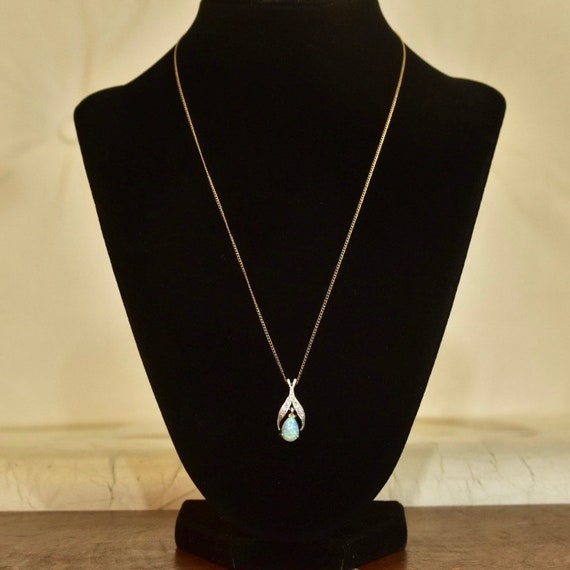 Diamond Encrusted 14K Opal Teardrop Pendant Neckl… - image 5
