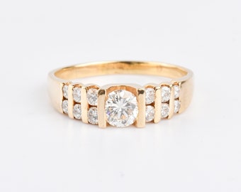 14K Channel-Set Diamond Engagement Ring, 1 CT Center Stone, Estate Jewelry, 10 1/4 US