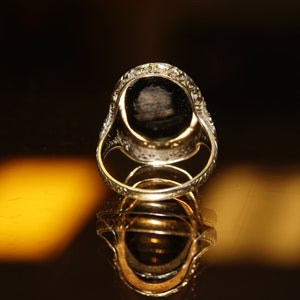 Art Deco 14K Black & White Chalcedony Cameo Filigree Ring, White Gold Setting, Ladies Carved Stone Cameo, 7 3/4 US image 7