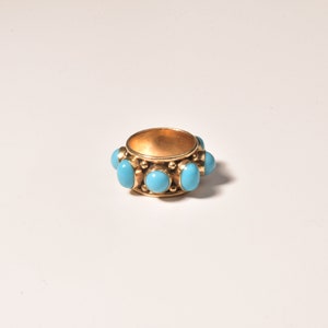 Etruskische stijl 14K turquoise cabochon sigarenband ring, statement ring, landgoed sieraden, maat 6 3/4 US afbeelding 3