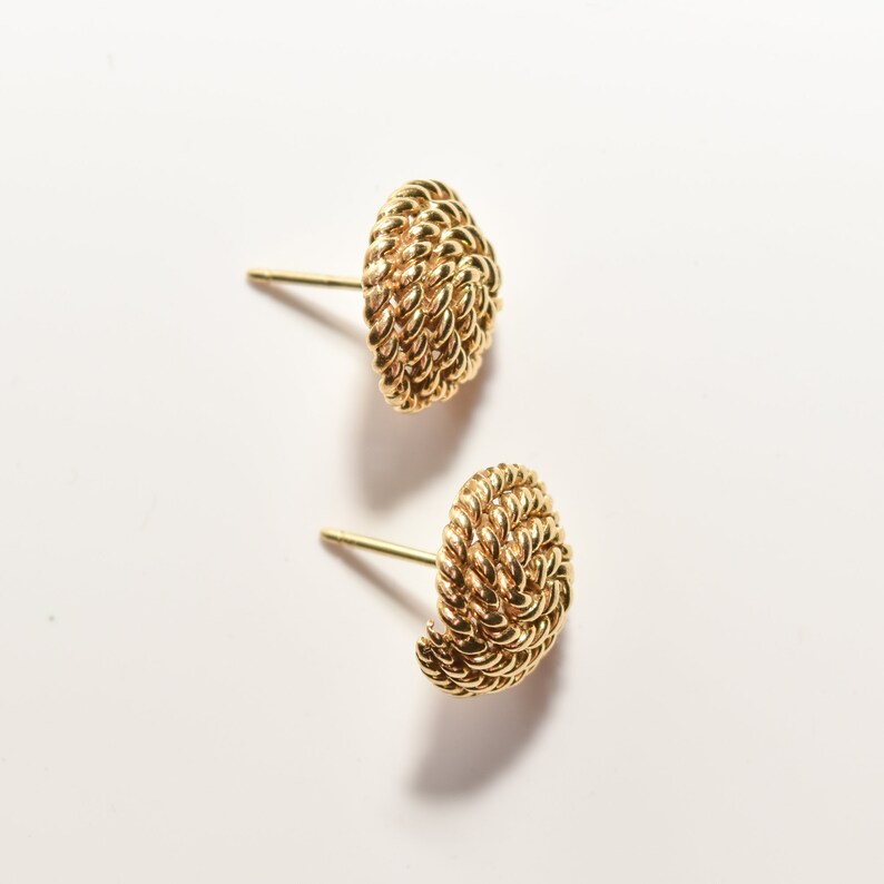 Tiffany & Co Schlumberger 18K Woven Button Stud Earrings, Coiled Rope Earrings, Estate Jewelry, 14.5mm image 8