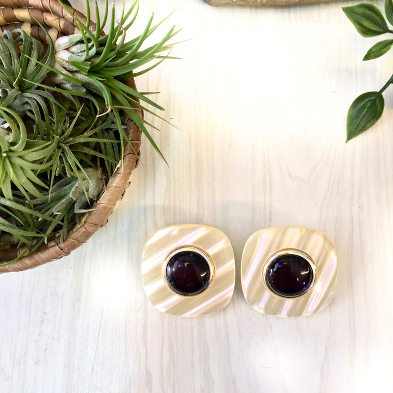 Plastic Earrings Clip On Earrings Statement Jewlery Big Large Earrings Vintage Jewelry 1970/'s Vintage Costume Jewelry Cream Black
