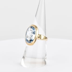 Aquamarine Cocktail Ring In 8K Yellow Gold, Statement Ring, Estate Jewelry, Size 6 US image 5