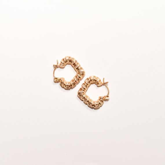 14K Textured Heart-Shaped Hoops In Yellow Gold, C… - image 5