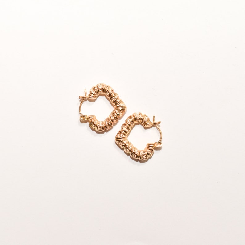 14K Textured Heart-Shaped Hoops In Yellow Gold, Cute Small Gold V-Shaped Earrings, Valentines Day Gift image 5